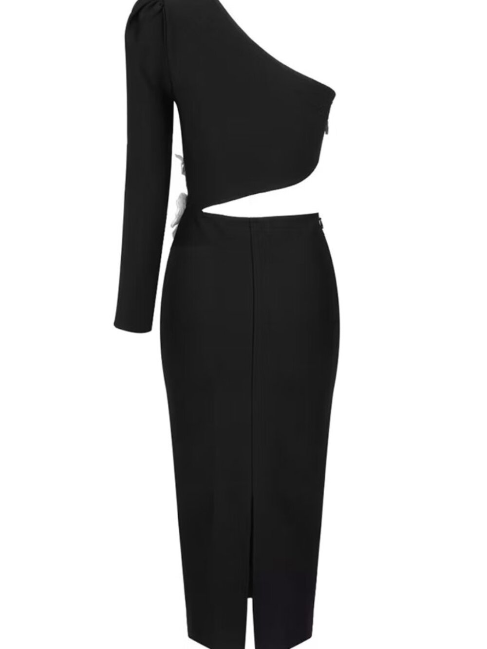 Patbo Black Single Shoulder Beaded Floral Midi Dress - Picture 4 of 5
